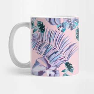 Tropical leaves pink blue Mug